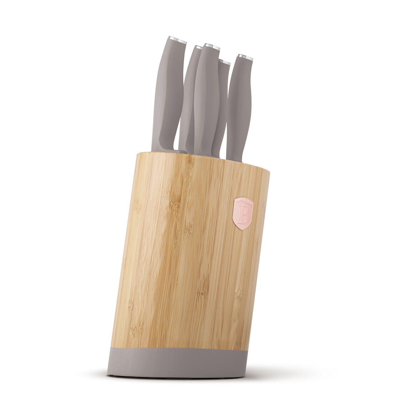 Set 5 cutite cu suport rotund Berlinger Haus, Taupe, inox/bambus, taupe mat/natur - imagine 4