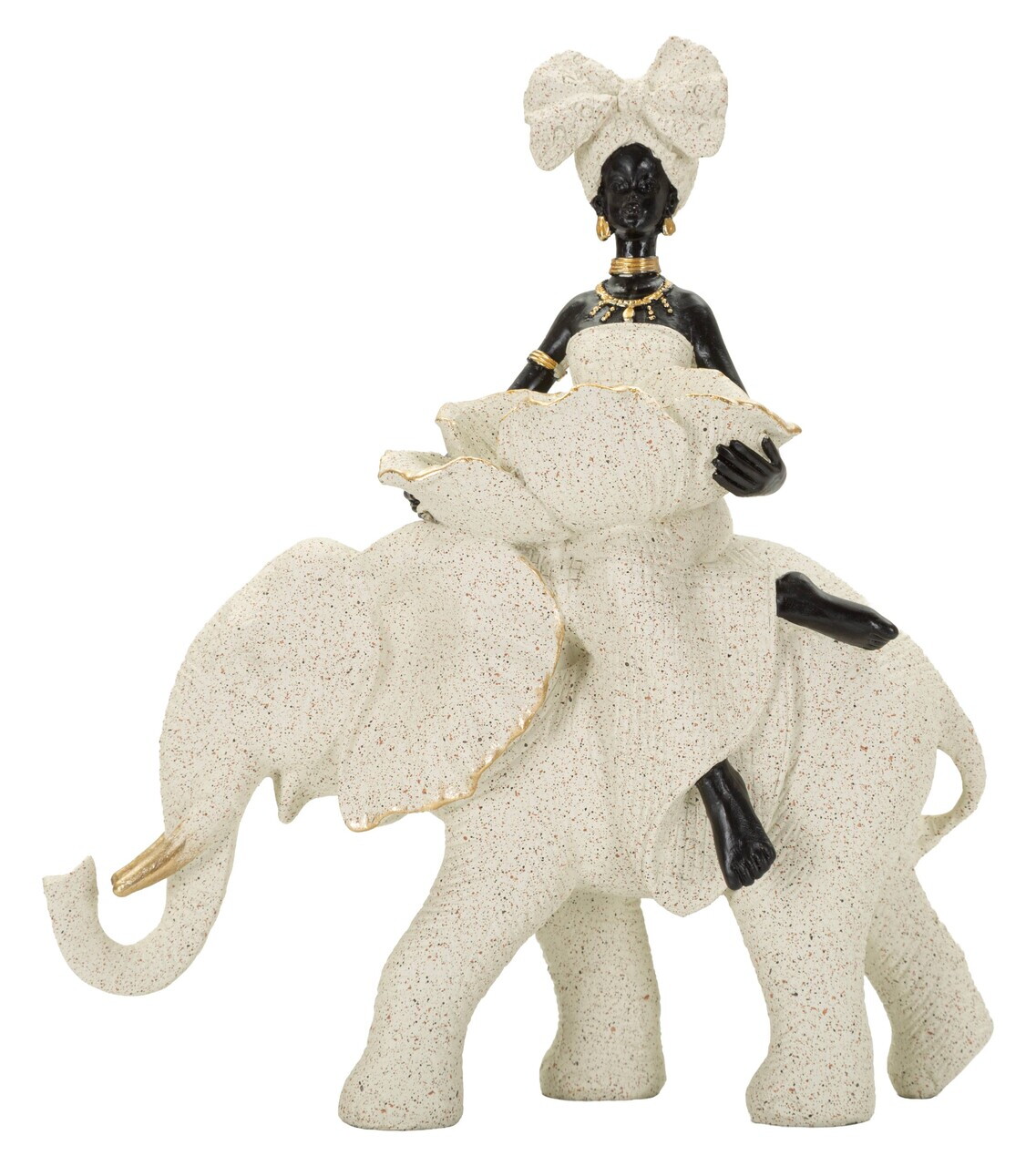 Statueta / figurina decorativa, Mauro Ferretti, African Woman on Elephant, 19.5x8x12 cm, polirasina, nisip