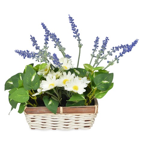 Aranjament flori decorative, Lavanda & Margarete, 19 x 19 x 23 cm, plastic/poliester, multicolor