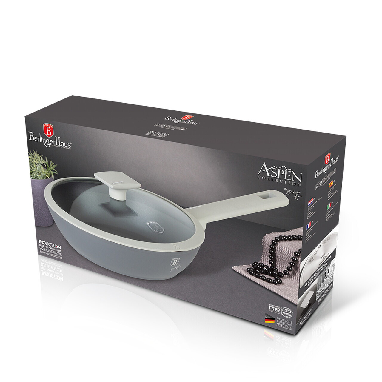 Tigaie adanca cu capac Berlinger Haus, Aspen, 24 cm, 2.3 L, aluminiu forjat, gri mat - imagine 4