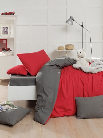 Lenjerie de pat pentru o persoana, 2 piese, 140x200 cm, 100% bumbac ranforce, mijolnir, cift yonlu, rosu/gri
