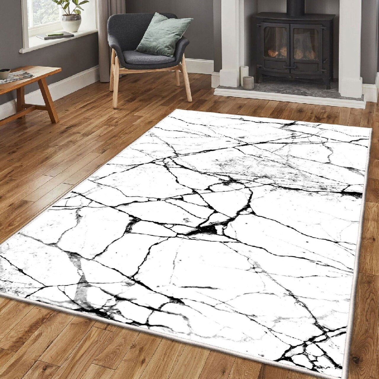 Covor, Eexfab816-Klm, 120x180 cm, Alb/Negru — imaginea 2