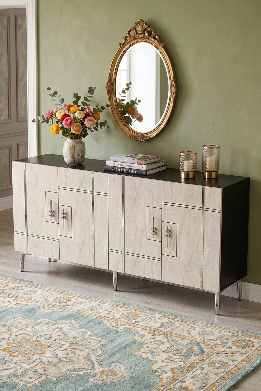 Consola, Hanah Home, Ilay 150, 150x75x32 cm, Antracit / Travertin / Argint — imaginea 3