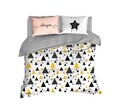 Lenjerie de pat dubla King Size, EnLora Home, Ilove Black Yellow, 4 piese, 100% bumbac ranforce, multicolor