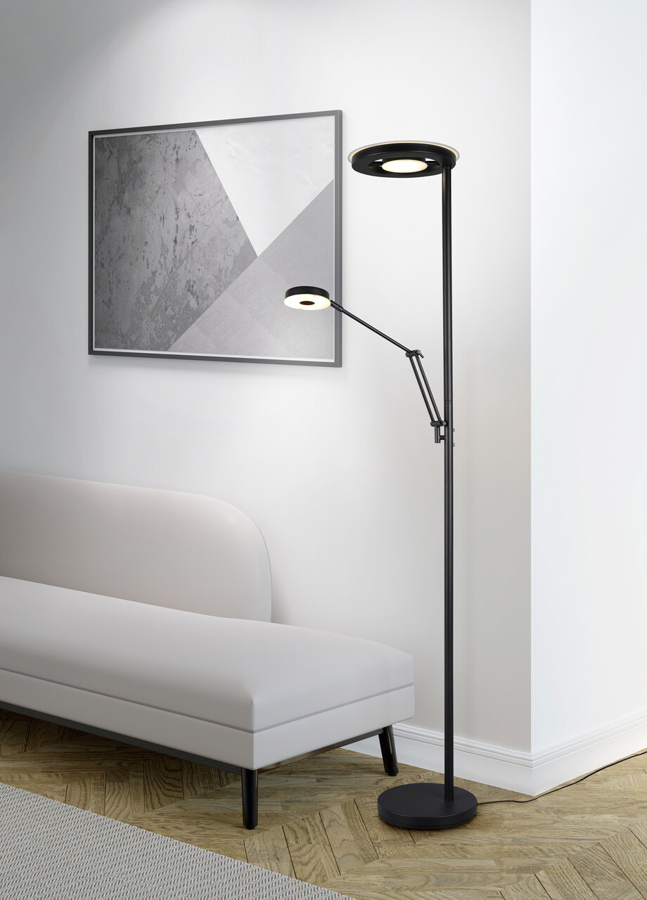 Lampadar Barrie, TRIO, 30x181 cm, 32W/6W, 2x SMD LED, metal, negru mat