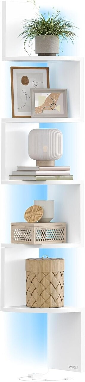 Etajera colt suspendata cu LED RGB, Vasagle, 5 niveluri, 20x20x126 cm, PAL, alb - imagine 4