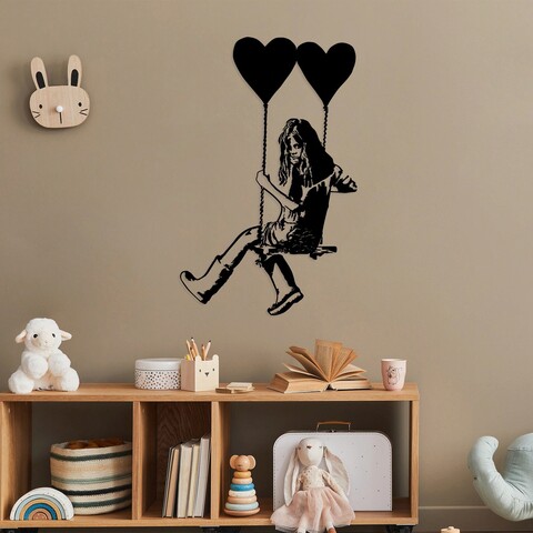 Decoratiune de perete, banksy art, metal, dimensiune: 50 x 79 cm, negru