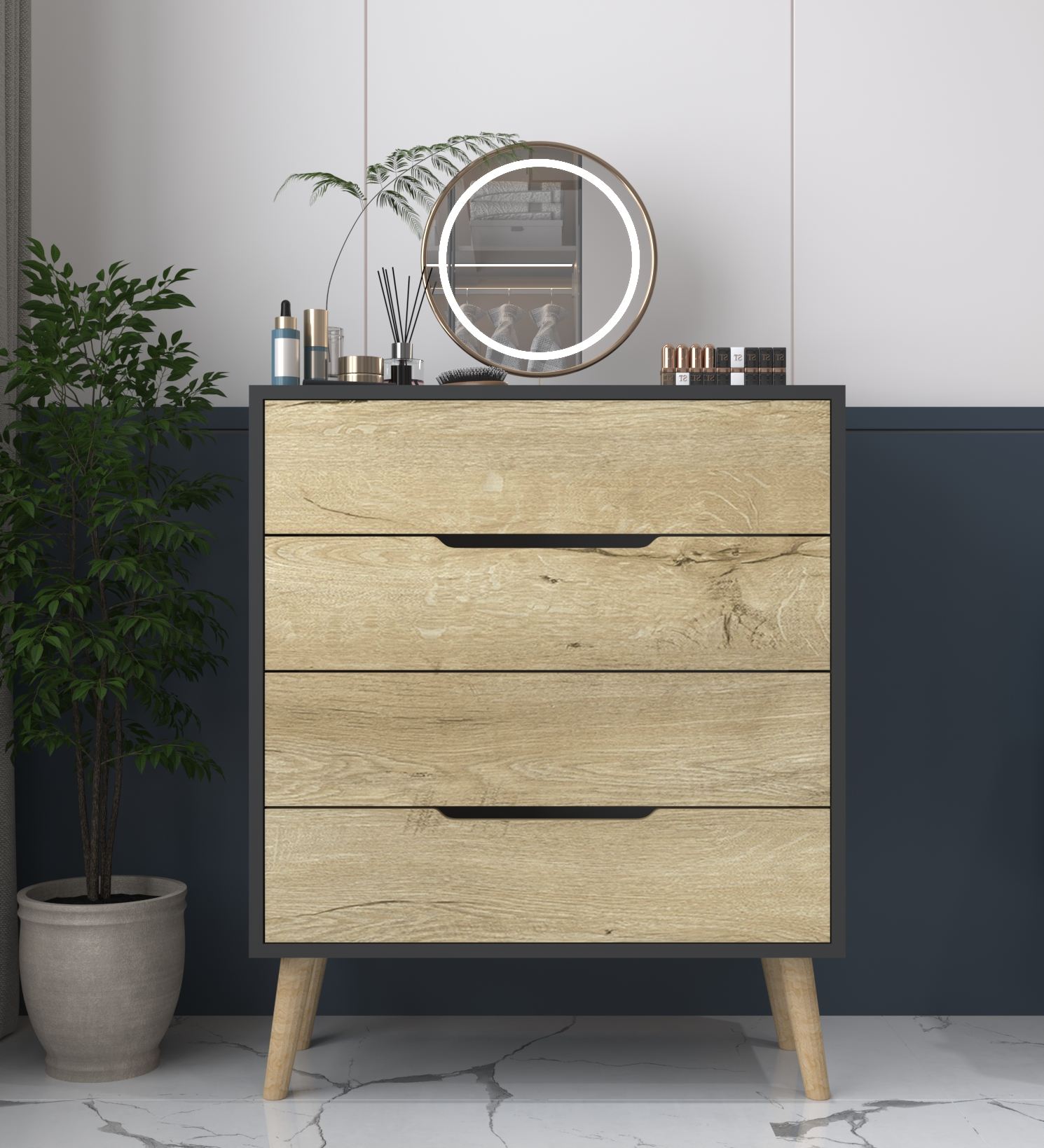 Dulap, Hanah Home, Flora, 78x95x45 cm, PAL, Stejar antracit / safir