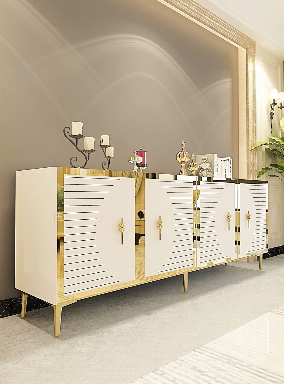 Consola, Hanah Home, Tuna 180, 180x75x32 cm, PAL , Alb/Auriu - view 2