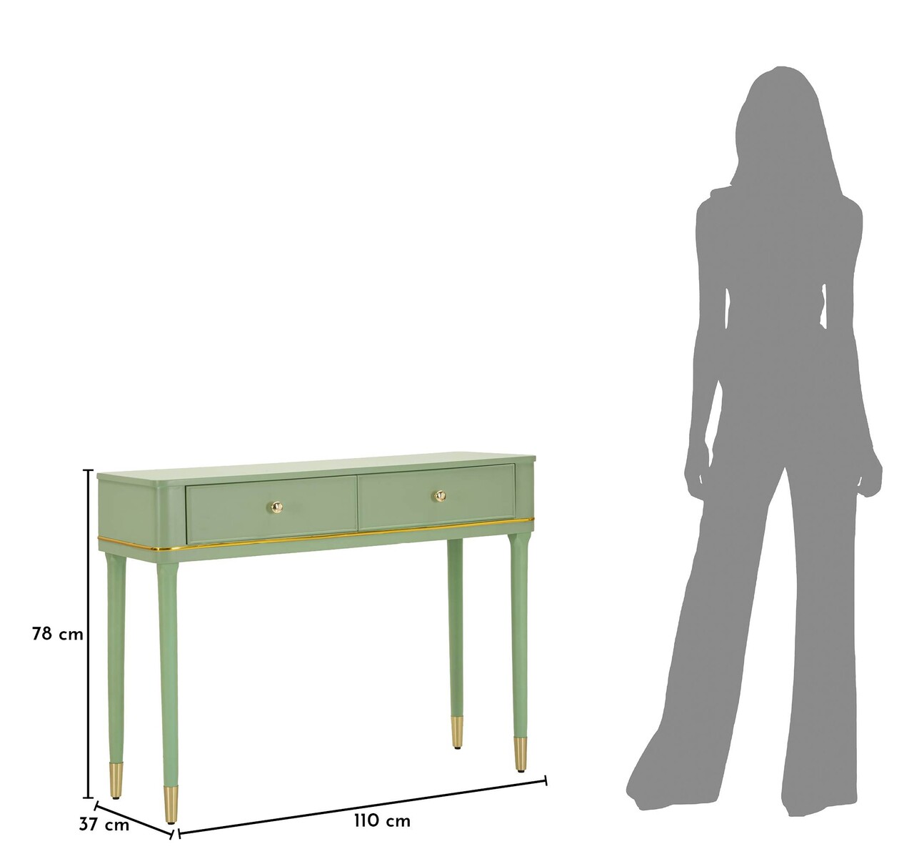 Consola, Mauro Ferretti, Camille, 101x37x78 cm, lemn de pin, verde/auriu - view 9