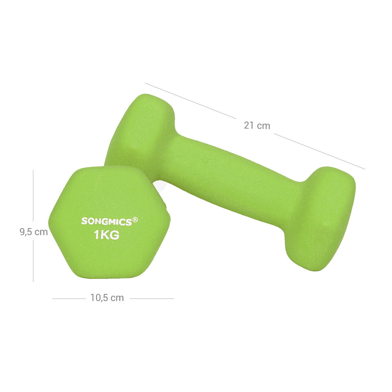 Set gantere fitness 6 piese cu suport, 2 x 1 kg + 2 x 2 kg + 2 x 3 kg, Songmics, neopren, verde/teal/gri deschis - imagine 6
