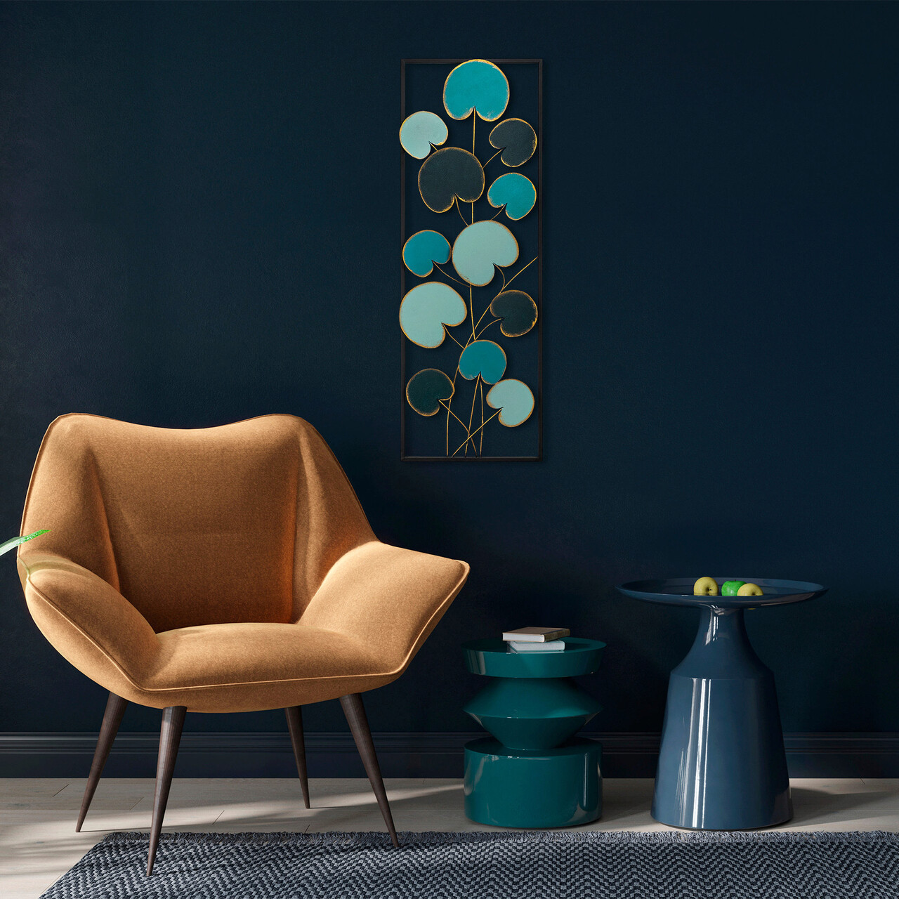 Decoratiune de perete, Catalpa, Metal, Dimensiune: 32 x 90 cm, Multicolor