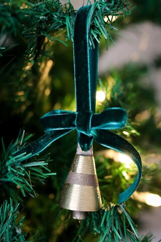 Ornament de brad de Crăciun, BSY236, 5x12 cm, Catifea, Verde inchis