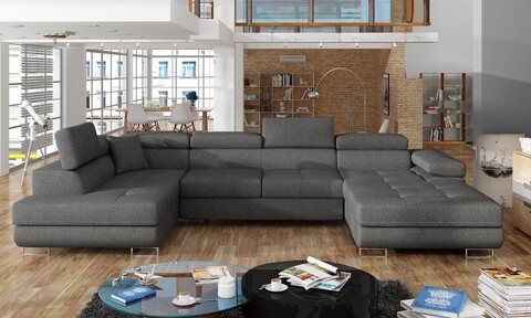 Coltar extensibil stanga 6 locuri ELTAP, Rod-34, Rodrigo, 345x202x90 cm, lemn/poliester, gri inchis