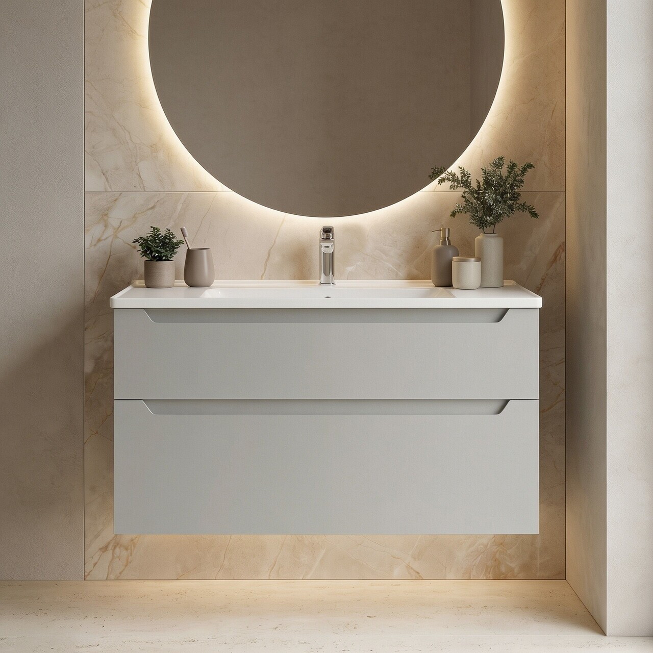Dulap de baie cu chiuvetă, Hanah Home, Messina 100 v2, Cașmir mat
