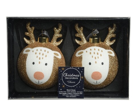 Set 2 globuri Reindeer antler, Decoris,  Ø8 cm, sticla, auriu