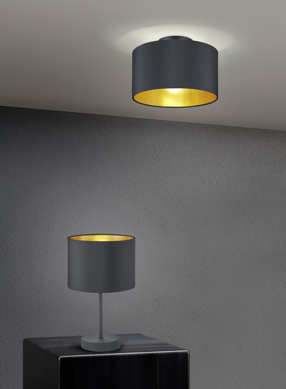 Lampa de masa Hostel, TRIO, 20x33 cm, 40W, 1x E27, metal/textil, negru mat/auriu