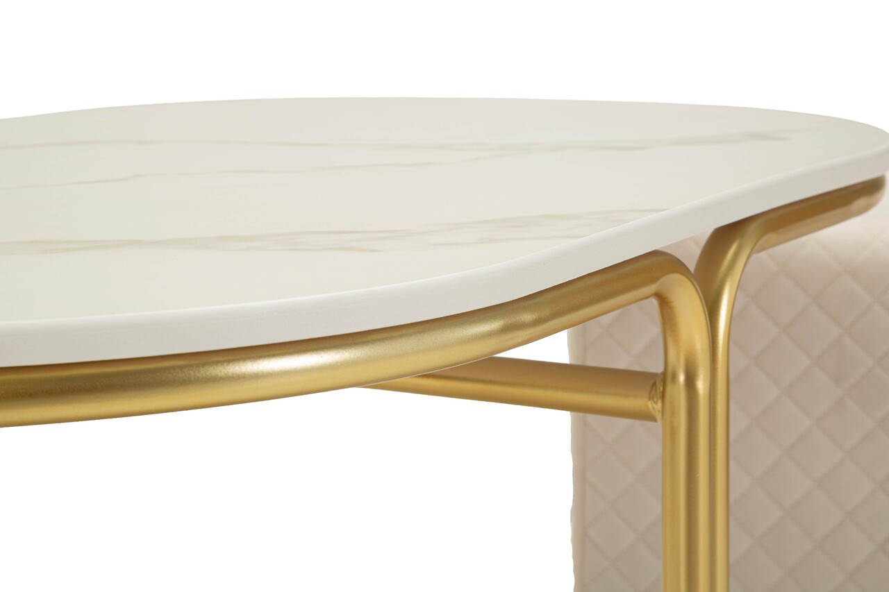 Set masuta de cafea si 2 taburete, Mauro Ferretti, Relax, 79x45x44 cm, lemn de pin/poliester, alb/auriu - imagine 2