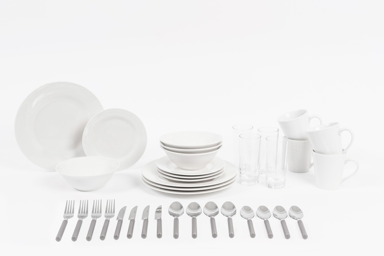 Serviciu De Masa 36 Piese Dinner, Sabichi,  Portelan/inox/sticla, Alb