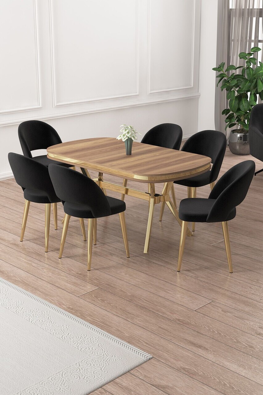 Set masa si scaune (7 piese), Hanah Home, Jita, Hazar / Auriu / Negru