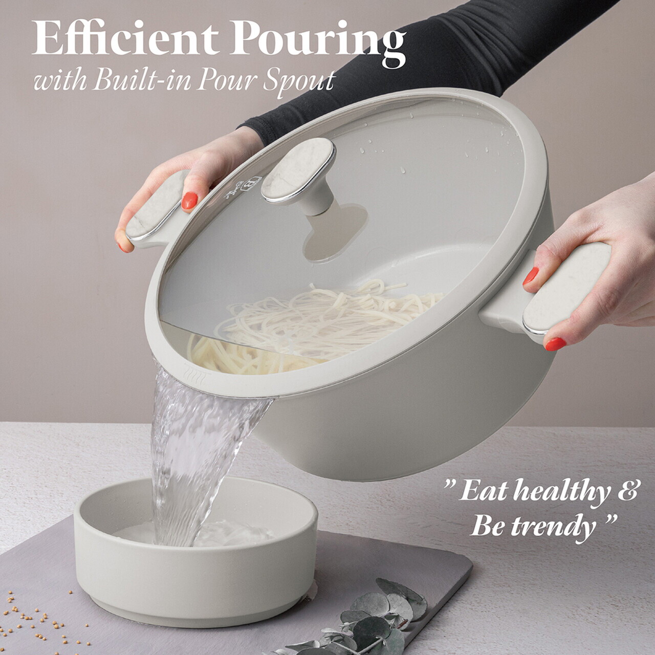 Oala cu capac Berlinger Haus, Sahara Marble, 28 cm, 6.3 L, aluminiu forjat, crem mat/marmura - imagine 6