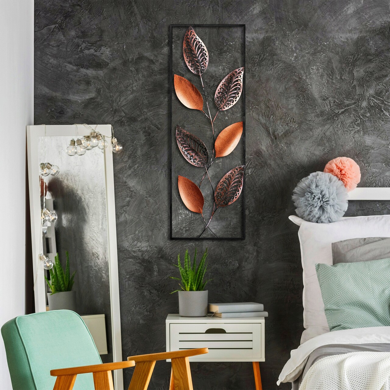 Decoratiune de perete, Leaf 3, Metal, Dimensiune: 32 x 90 cm, Multicolor - 1 | YEO