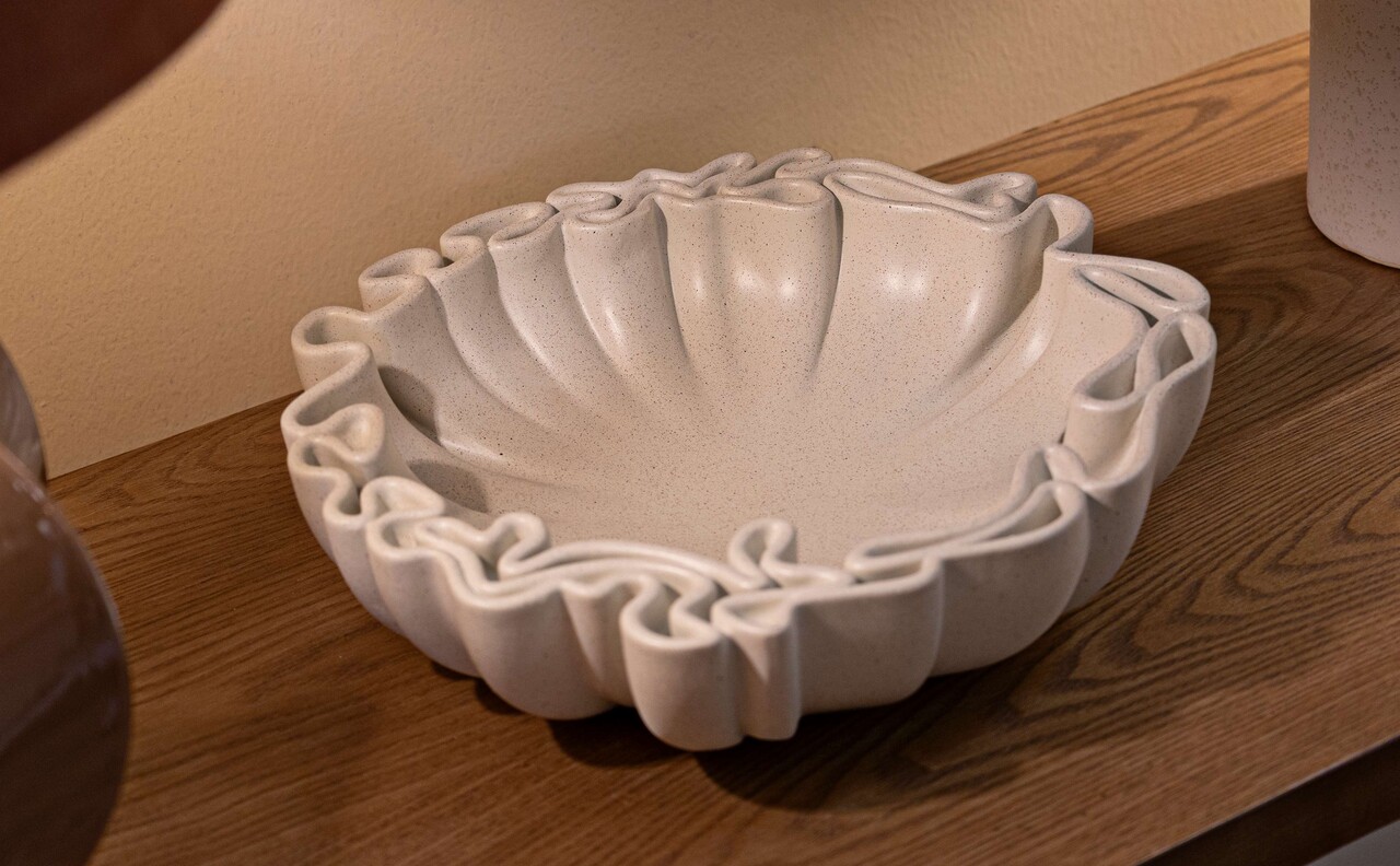 Vas decorativ Stons, Mauro Ferretti, 30.5x29x7.5 cm, polirasina, crem - 2 | YEO