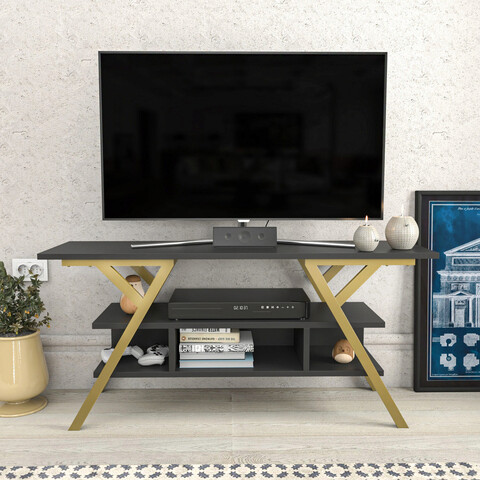Comoda tv, retricy, minerva, 120x35x55 cm, pal, aur/antracit