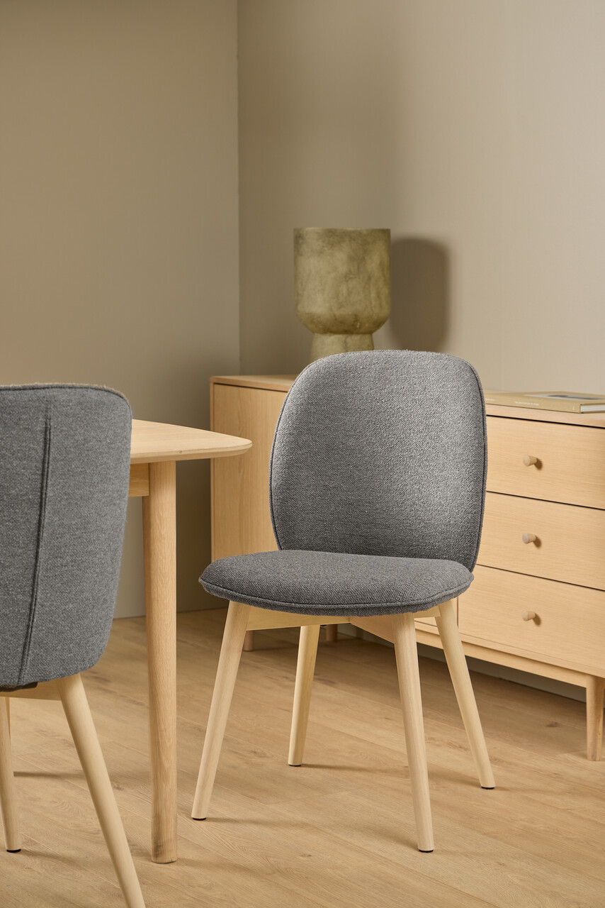 Scaun Cindy, Actona, 49x56x89 cm, tesatura Boucle/lemn de stejar, gri - view 2