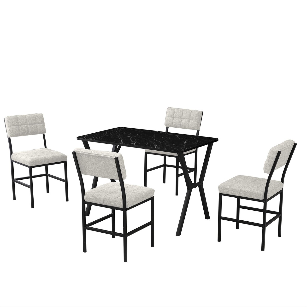 Set masa extensibila si scaune, Hanah Home, Dubai, Crem/Negru - view 4