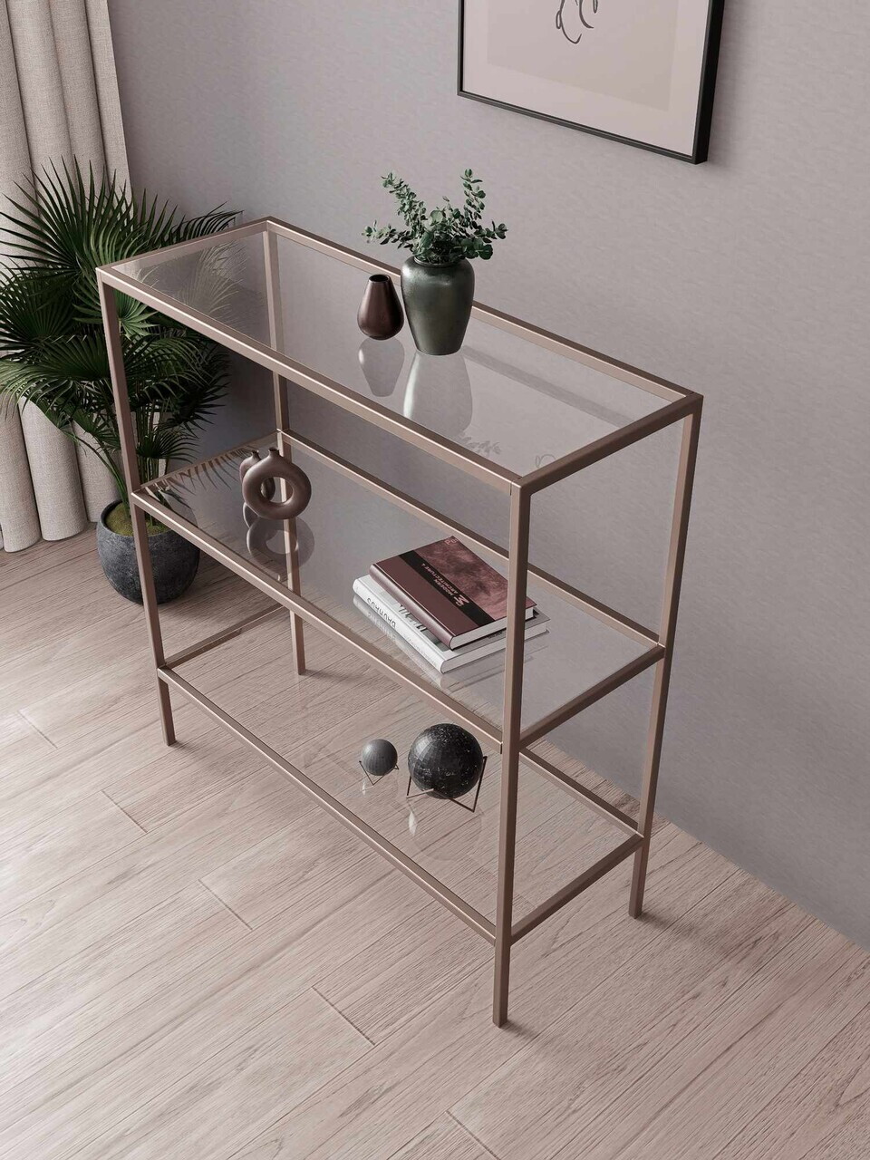 Bufet, Hanah Home, 3 Katlı, 100x85x30 cm, Antic / Transparent — imaginea 2