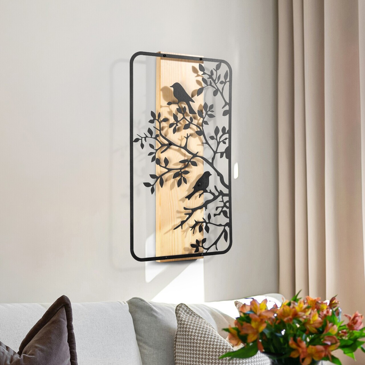 Decoratiune de perete, Nidra, Cadru: Lemn (Grosime: 2 cm), Natural/Negru — imaginea 5
