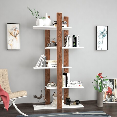 Biblioteca raffline, 75x25.5x150 cm, pal, alb/nuc