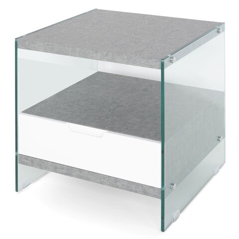 Masuta de colt cu 1 sertar, norrel, l.50 l.50 h.55, pal/mdf/sticla, alb/gri