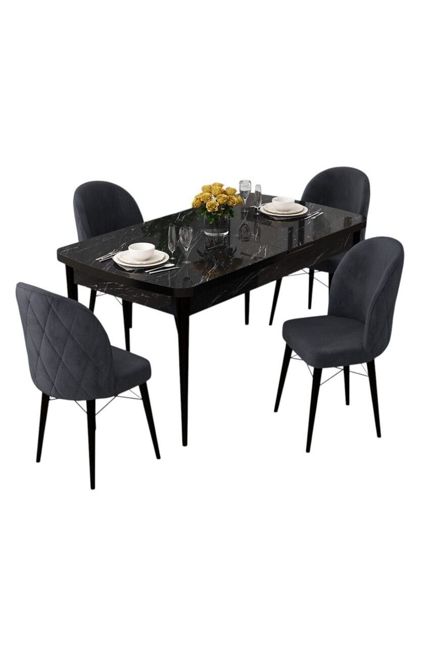 Set masa extensibila si scaune (5 piese), Hanah Home, Rut, Model de marmură neagră / Antracit — imaginea 2
