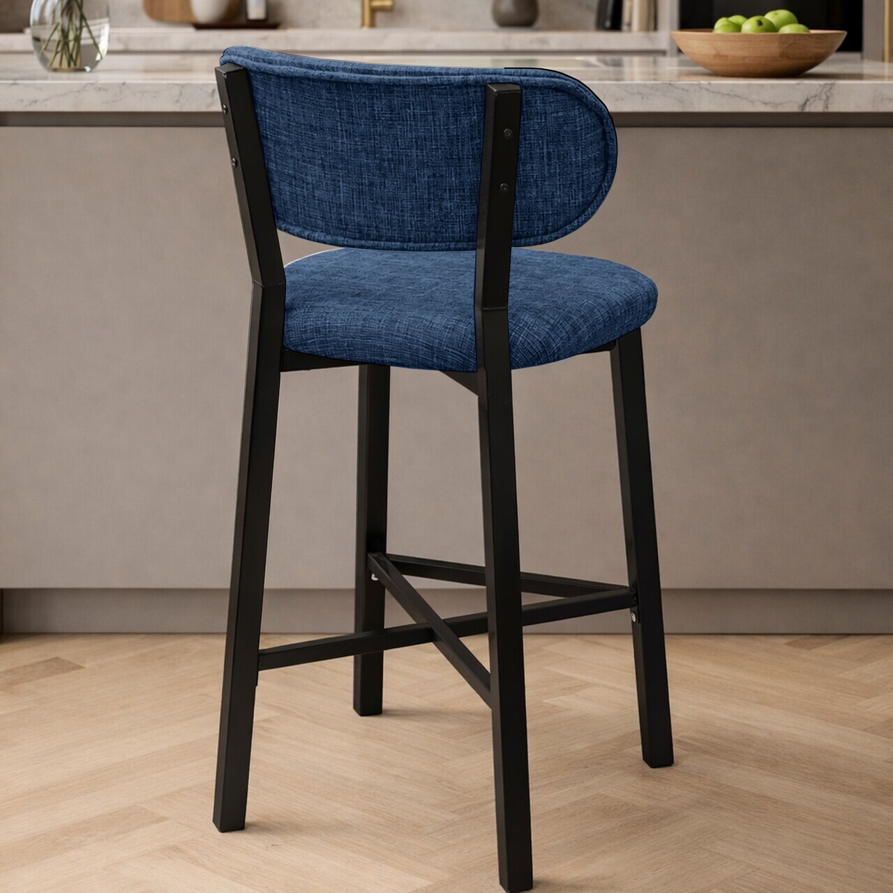 Scaun de bar, Hanah Home, Luna, 42x100x45 cm, Fier/Poliester/In, Albastru navy — imaginea 4