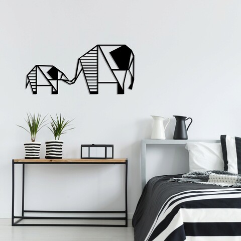 Decoratiune de perete, Elephant 3, Metal, Dimensiune: 55 x 25 cm, Negru