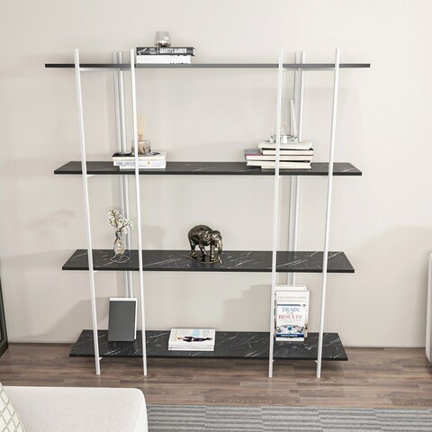 Corp biblioteca, Zena Home, Moss, 160x180x29.6 cm, PAL, Alb negru mezoni.ro
