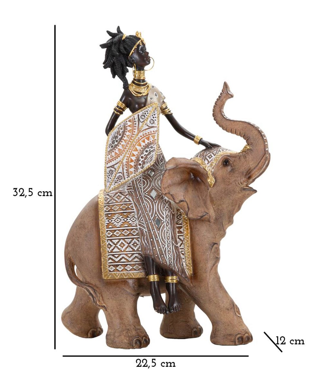 Statueta decorativa Tribal Masai with Elephant, Mauro Ferretti, 22.5x12x32.5 cm, polirasina, multicolor