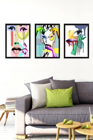 Set 3 tablouri decorative wild collage, tablo center, 24x29 cm, mdf, multicolor