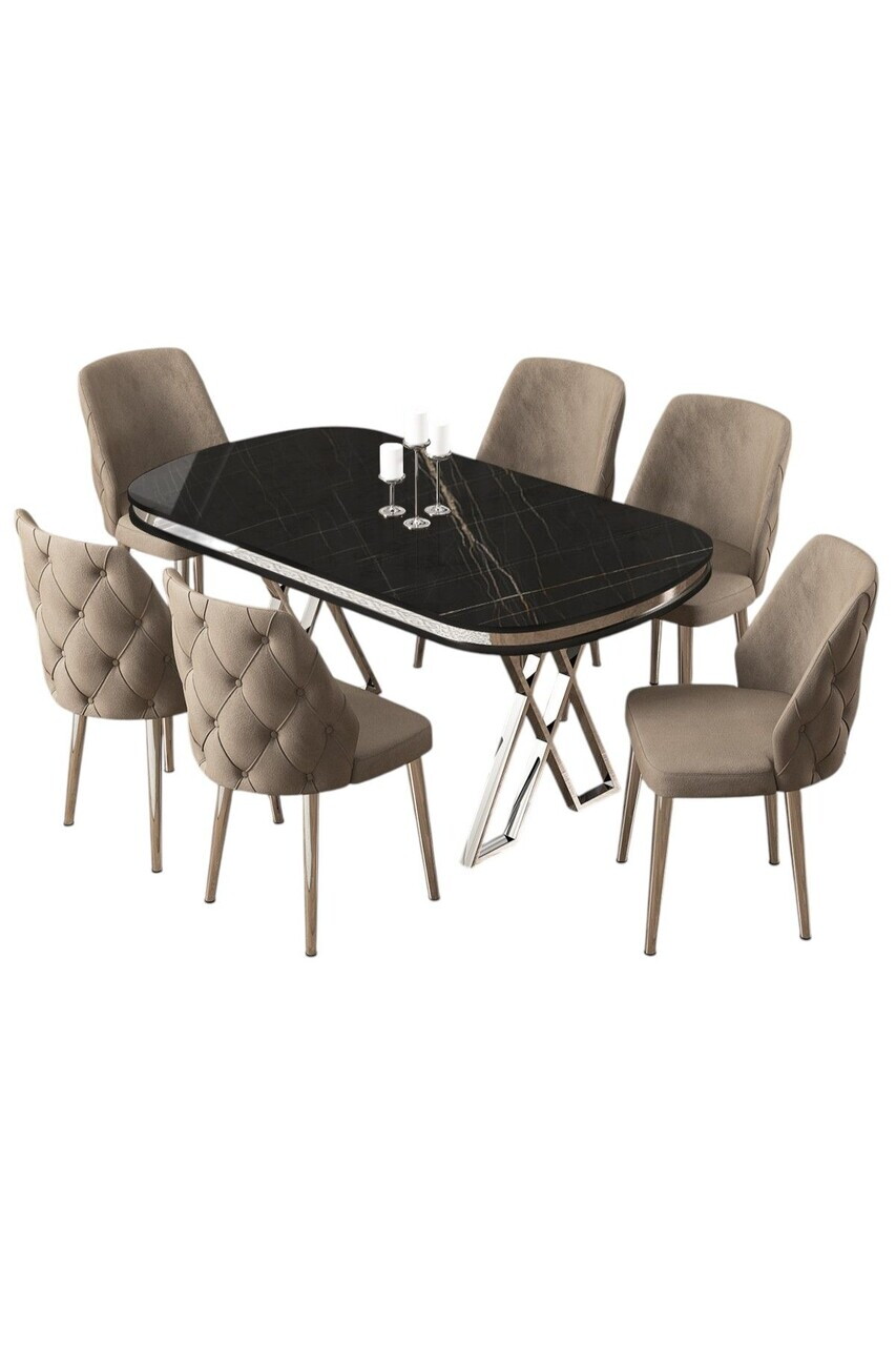 Set masa si scaune (7 piese), Hanah Home, Afe, Sonata / Crom / Cappuccino — imaginea 2