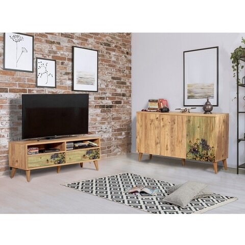 Set mobilier living 2 piese, comoda si comoda TV, Motto 2-727, Vella, atlantic pine mezoni.ro