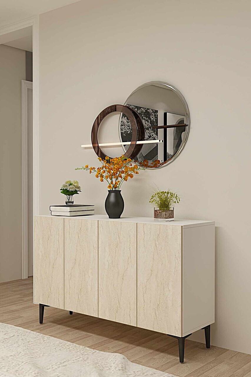 Consola, Hanah Home, Didema 120, 120x79x32 cm, Alb / Travertin — imaginea 3