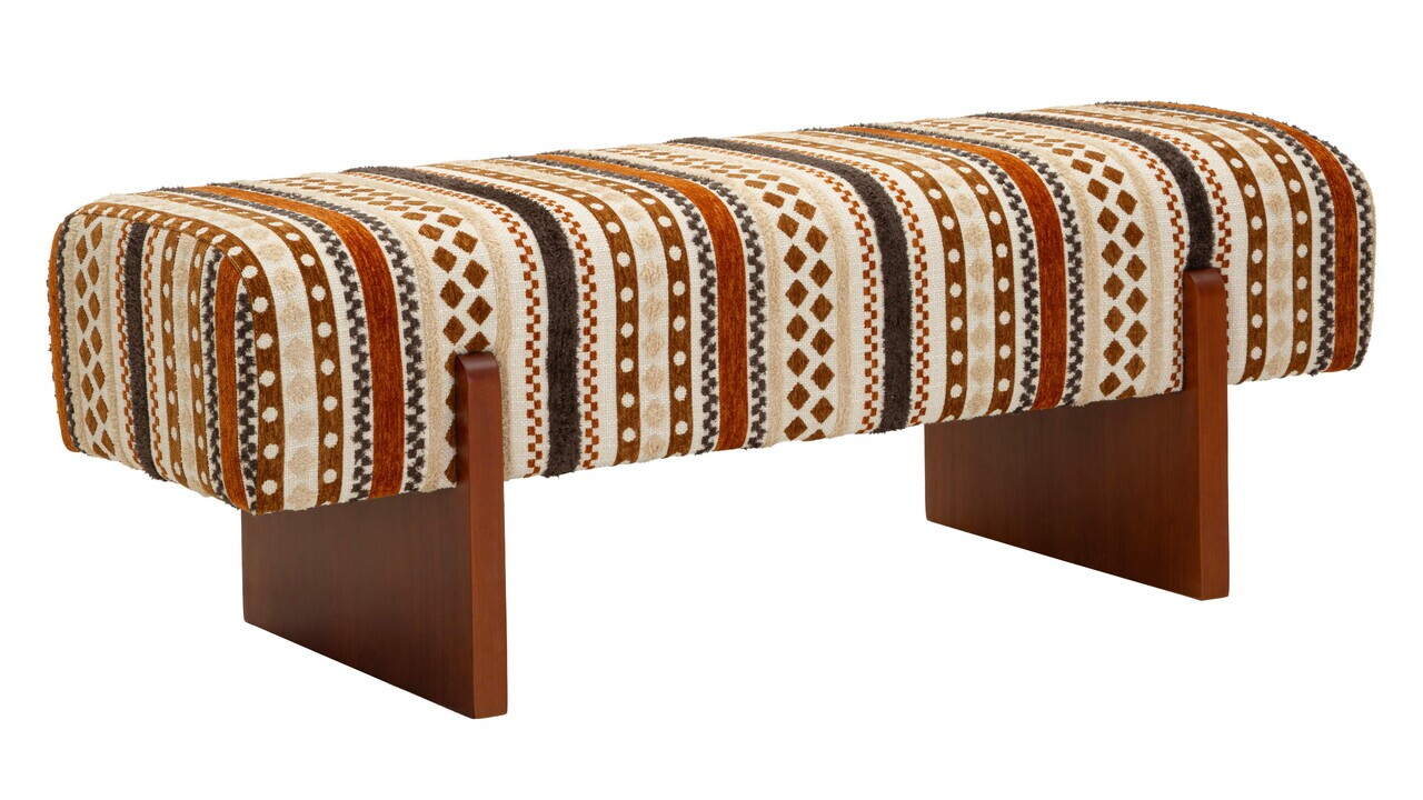 Bancheta, Mauro Ferretti, Ethnic, 120x45x43 cm, poliester/lemn masiv, multicolor — imaginea 8