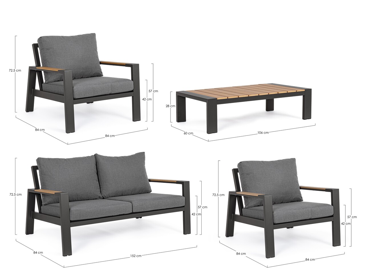 Set mobilier pentru gradina / terasa 4 piese, Einar, Bizzotto, carbune