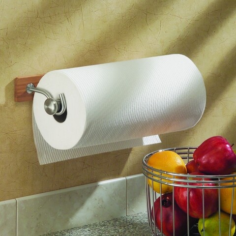 Suport rola servetele Orbinni, iDesign, fixare pe perete, 38.5x12.5x4.5 cm, bambus