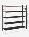 Pantofar cu 5 rafturi Vasagle, 90 x 29 x 92.5 cm, 20-25 perechi pantofi, tesatura Oxford/otel, negru