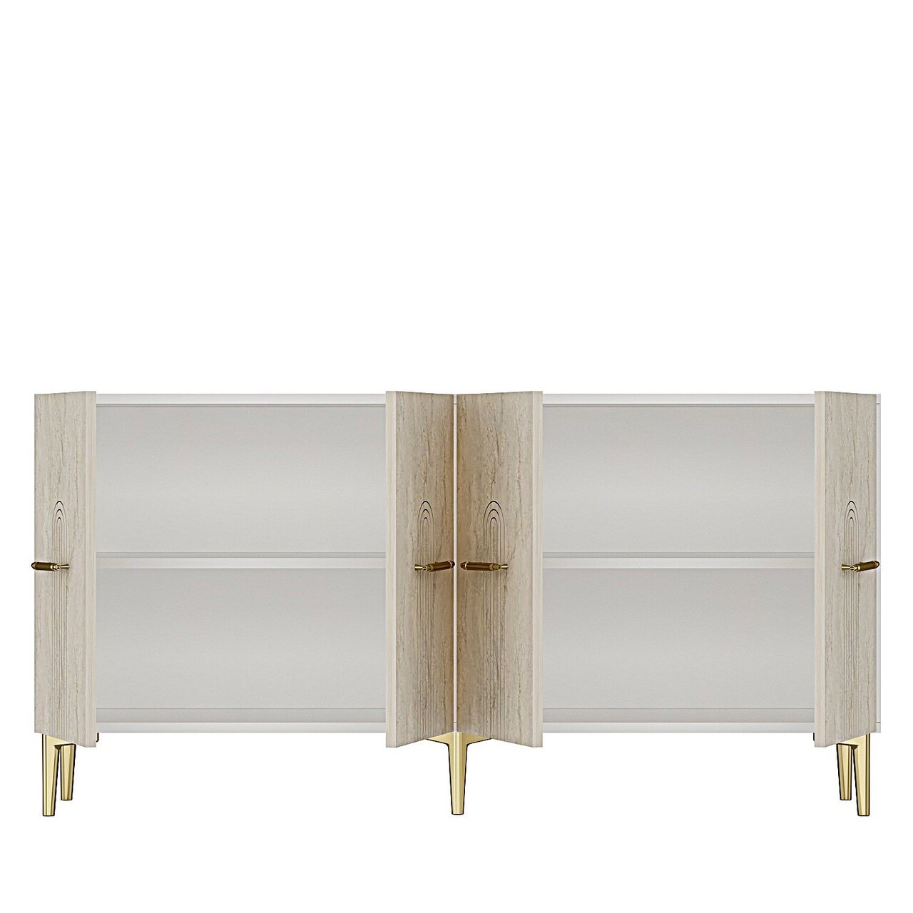 Consola, Hanah Home, Ida 150, 150x75x32 cm, White / Travertine / Gold - view 8