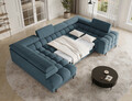 Coltar extensibil stanga 3 locuri ELTAP, LT-40JAF, Fectory, 346x205x93 cm, lemn/poliester, albastru