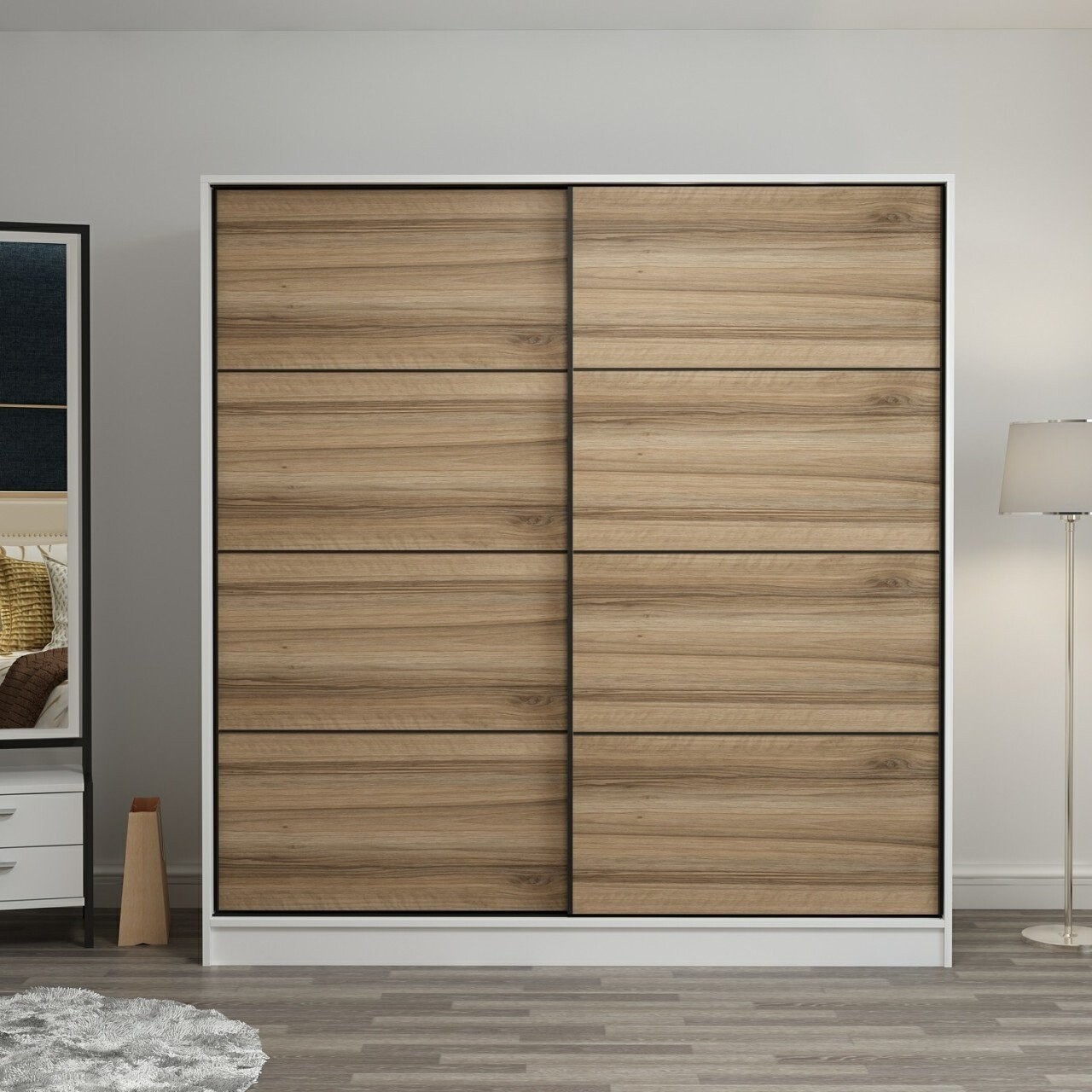 Dulap pentru haine, Minerva, Kale, 180x210x52 cm, PAL, Alb / Dore - 1 | YEO